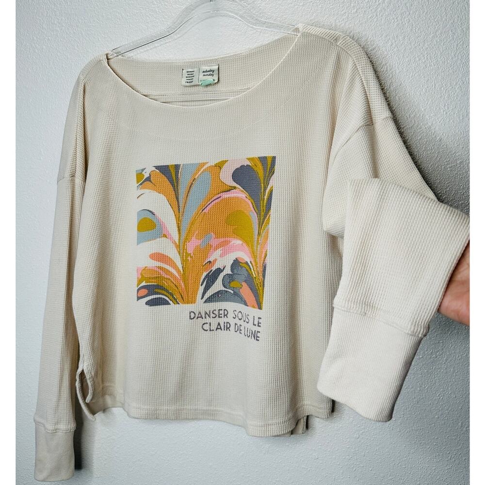 Saturday/Sunday Cream Catrina Thermal Long Sleeve Waffle Top XS